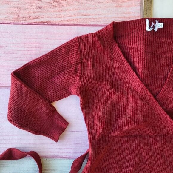 Princess Polly Burgundy Red Phenix Wrap Mini Sweater Dress Women's Size XS/S - Picture 7 of 10